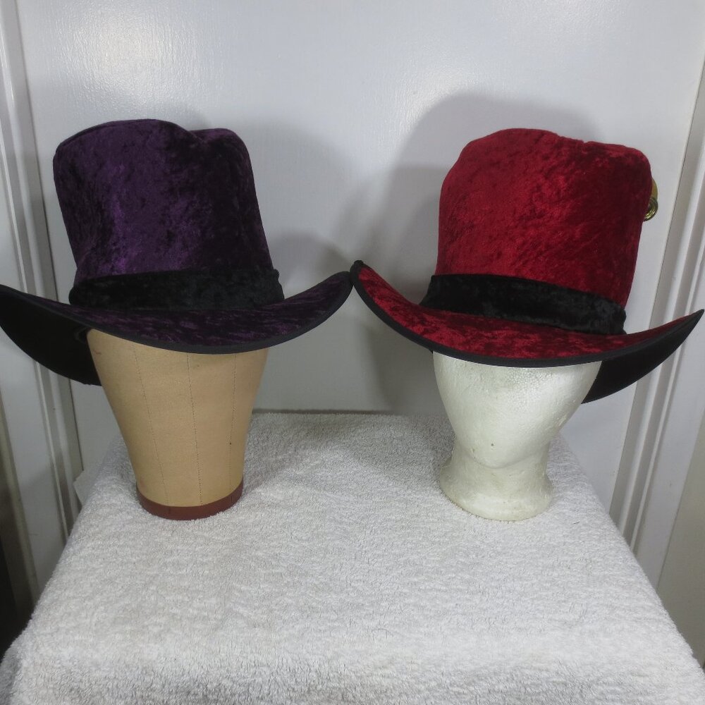 NEW Halloween Top Hats Lot of 2 Purple Red Black Velvet Costume Packable OSM